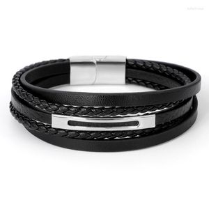 Bracelets porte-bonheur Vintage Bracelet en cuir multicouche hommes mode tressé à la main corde enveloppement Bracelets en acier inoxydable cadeau masculin