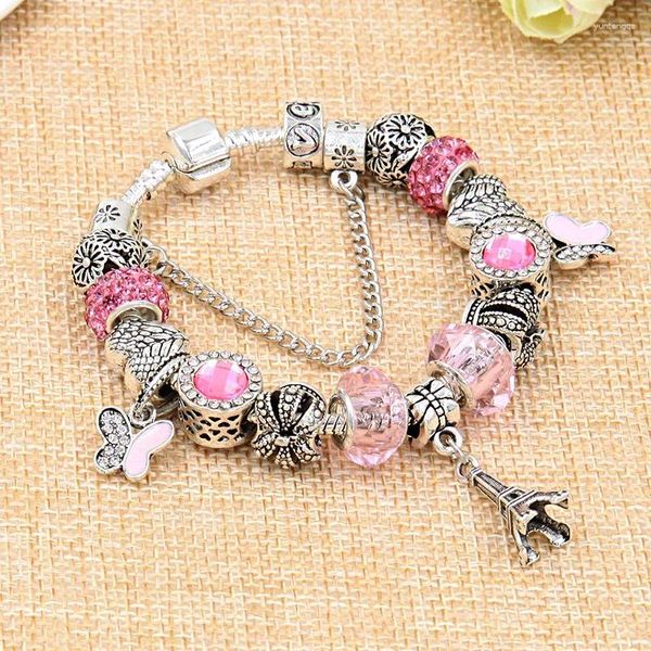 Bracelets de charme vintage Paris Eiffel Tower Bracelant Bracelet Perle de bricolage Rose Butfly pour femmes bijoux Girl Gift