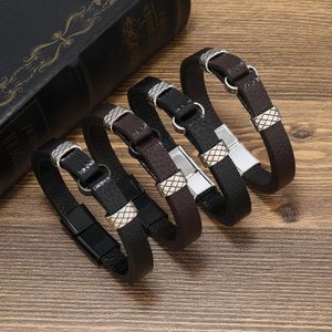 Bracelets porte-bonheur Vintage personnalisé hommes Bracelet en cuir rétro Style Simple polyvalent alliage fermoir magnétique mode maille motif