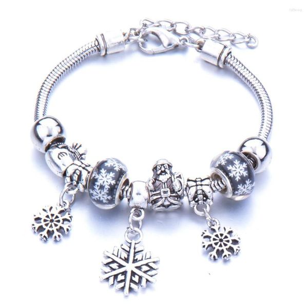 Bracelets porte-bonheur Vintage couleur argent bricolage flocon de neige Bracelet réglable pour les femmes Style rétro père noël année cadeau de noël