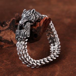 Braceletas Charmets Vintage Acero inoxidable Viking Wolf Head Pulsera Moda de pulsera de animales para hombres Accesorios de joyería nórdica punk 230814