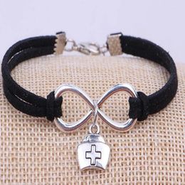 Bracelets de charme vintage steampunk love infinity cap charmes bracelet daim cuir wrap coiffe cadeau pour les femmes bijoux unisexes