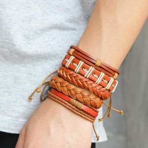 Bracelets porte-bonheur Style Vintage Bracelet en cuir tissé pour hommes rétro multicouche tressé corde chaîne bijoux cadeau en gros