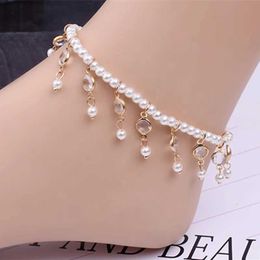 Bedelarmbanden vintage zoete gesimuleerde parel kralen enkelband kristal strass stretch foot enkeldjes mode sieraden voet ketting been armband cadeau