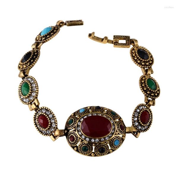 Pulseras con dijes, joyería turca Vintage, cristales de resina Multicolor, pulsera de Color dorado antiguo para mujer, accesorios de moda