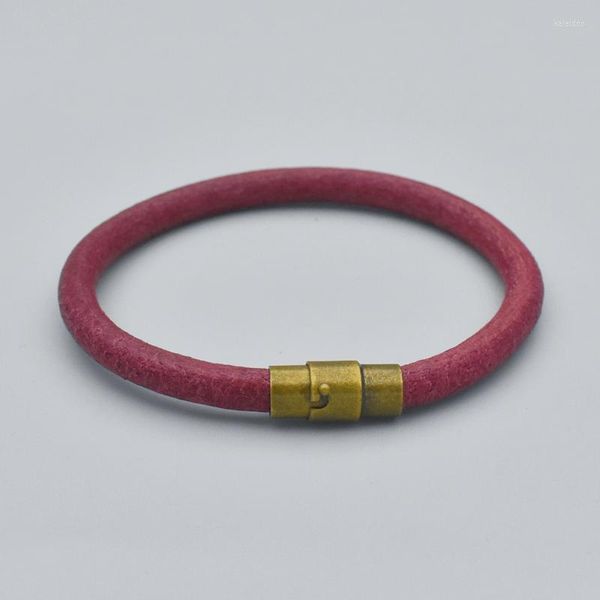 Bracelets porte-bonheur Vintage unisexe bijoux Bracelet en cuir marron pour hommes femmes Bracelet à la mode cuivre boucle magnétique Bracelet fait main