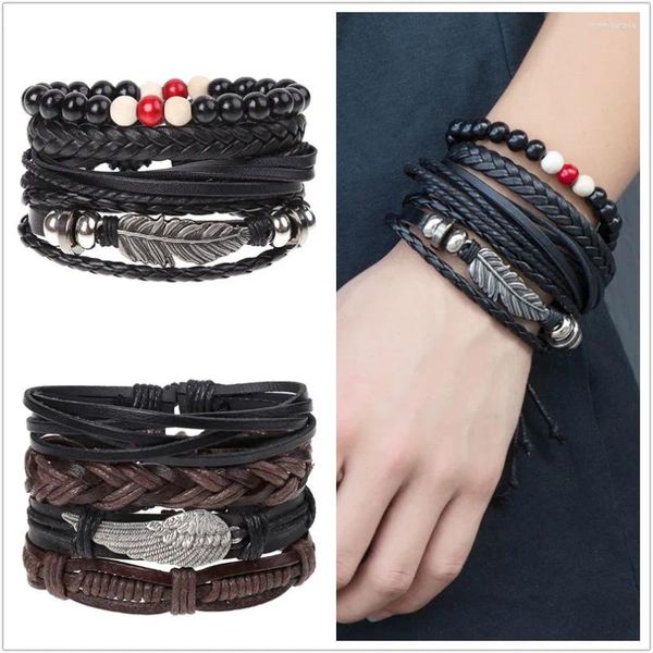 Bracelets de charme Vintage Weave Combinaison Set Cuir Corde à main Europe Amérique Cross Border DIY Bracelet pour hommes