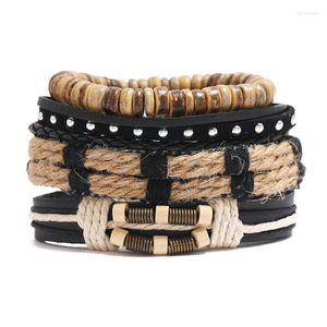 Bedelarmbanden vintage houten kralen armband voor mannen mode punk hand-breit multi-layer leer wrap sieraden gholesalecharm lars22