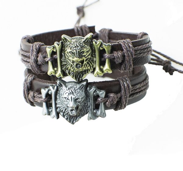 Bracelets de charme bracelet tissu vintage Bracelet à main Bronze Bronze Wolf Head for Men Fashion Bijoux Drop Livraison Dhwzd