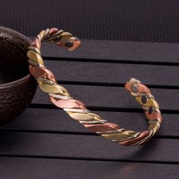 Bedelarmbanden Vinterly gedraaide koperen armband geschikt voor vrouwen Rose Gold kleur gezonde energie magnetisch koper verstelbare manchetarmband en armband 230406