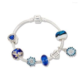 Bedelarmbanden viovia 2023 vriendschap aankomst kralen van kleur blauw hart bloemen daisy ontwerp voor originele armband cadeau vrouwen b20022