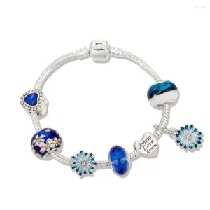 Bracelets de charme VIOVIA 2024 Friends d'amitié Perles d'arrivée de couleur Bleu Coeur Fleurs Daisy Design pour bracelet original Gift Women B20022