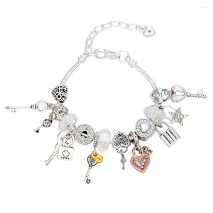 Bracelets de charme VIOVIA Design Fermoirs à homard réglables Couleur Argent Serrure à clé Pendentif Charms Bracelet en perles Fabrication de bijoux Cadeau pour les femmes