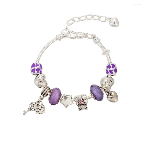 Pulseras con dijes VIOVIA Diseño Brazalete Ajustable Púrpura Clave Charms Beads Langosta Cierres Joyería Haciendo Aaccesorios Regalo de San Valentín