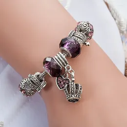 Bracelets de charme VIOVIA Drop Purple Perles Bijoux de mode Bracelet coeur Bracelet avec couronne perle Fit Pan pour les femmes B16116