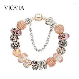 Bedelarmbanden Viovia Fashion Flower Series Charms Bracelet Bangles Butterfly Rhinestone kralen voor vrouwen DIY -sieraden B18009