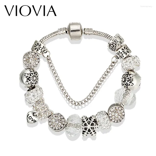 Bracelets de charme Viovia Bijoux en verre blanc en gros en gros de la perle d'amour européen Bracelet original pour les femmes pulseras B16095
