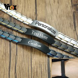 Bracelets de charme Vnox élégant 12mm largeur bracelet pour hommes gratuit personnalisé personnalisé étiquette d'identification en acier inoxydable bracelet chaîne bijoux au mari père 231206