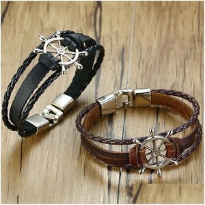 Bedelarmbanden Vnox Vintage Roer bedelarmband voor mannen Mti-laag lederen touw armbanden armbanden 7.87 Pseira Mascina Drop Dhgarden Otitd