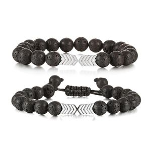 Bracelets porte-bonheur pierre de lave volcanique diffuseur d'huile essentielle perles de flèche naturelle Bracelet tressé pour hommes femmes Chakra bijoux