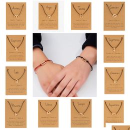 Bracelets de charme Voleaf 12 Signe du Zodiaque Astrologie Horoscope Bracelet Pour Femmes Simple Mode Tissé Mini Bijoux Cadeau Amant Vbr132 Drop Dh2Ik