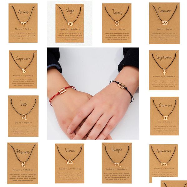 Bracelets de charme Voleaf 12 Signe du Zodiaque Astrologie Horoscope Bracelet Pour Femmes Simple Mode Tissé Mini Bijoux Cadeau Amant Vbr132 Drop Dh2Ik