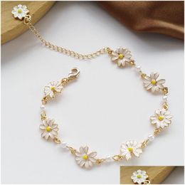 Bracelets de charme Voleaf Dainty Perle Daisy Bracelet Pour Femmes Réglable Émail Fleur Bijoux Avec Charmes Vbr137 Drop Livraison Bijoux Dhpav