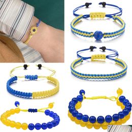 Bedelarmbanden Voleaf Handgeweven Zonnebloemarmband voor vrouwen Blauw Gele Vlag Kleur Daisy Bloem Polsbandje Armbanden Vbr118 Drop Del Dhhde