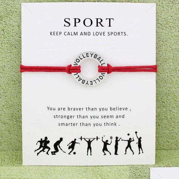 Pulseras con dijes Tarjeta de voleibol Béisbol Softbol Baloncesto Fútbol Hockey sobre hielo Tenis Deportes Joyería Mujeres Niña Niño Hombres Regalo Gota Deli Dhvyt