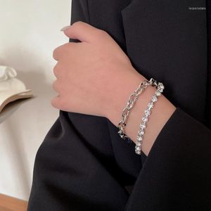 Bracelets porte-bonheur VSnow exquis Double strass couche Bracelet pour femmes fantaisie grosse chaîne couleur argent bijoux en métal