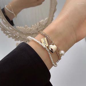 Bracelets porte-bonheur VSnow exquis amour coeur multicouche perle Bracelet pour les femmes conçu perlé lettre chaîne minimaliste bijoux