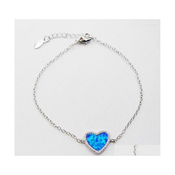 Bracelets De Charme Walerv Femmes Mode Couleur Bracelet Coeur Forme Réel Solide Cristal Bleu Opale De Feu Main Chaîne 1720Cm Drop Delivery Juif Dhv80