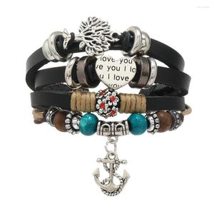 Bedelarmbanden wangaiyao mode gevlochten lederen kralen Bracelet DIY dames zeekank liefde legering accessoires handtouw ac