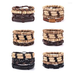 Bracelets porte-bonheur WANGAIYAO mode bricolage en cuir tressé PU main Bracelet ensemble tempérament tout avec noix de coco corde orthèse