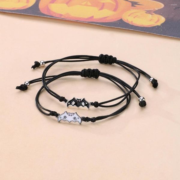 Pulseras de encanto Wangaiyao Moda Halloween Fantasma Murciélago Tejido Mano Cuerda Simple Versátil Aleación Gota Aceite Colgante Puro Hecho A Mano Pulsera Ornamen