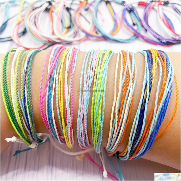 Pulseras con dijes Hilo de cera Tejido a mano Ajustable Mti-Color Cuerda Trenza Amistad Pulsera Accesorios de playa hawaiano Entrega de gota Judío Dhor7