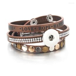 Bracelets de charme Weave Bracelet en cuir Snap Fit 18MM bouton bijoux Vintage bohème strass pour femmes PU Charms 2729Charm Inte22