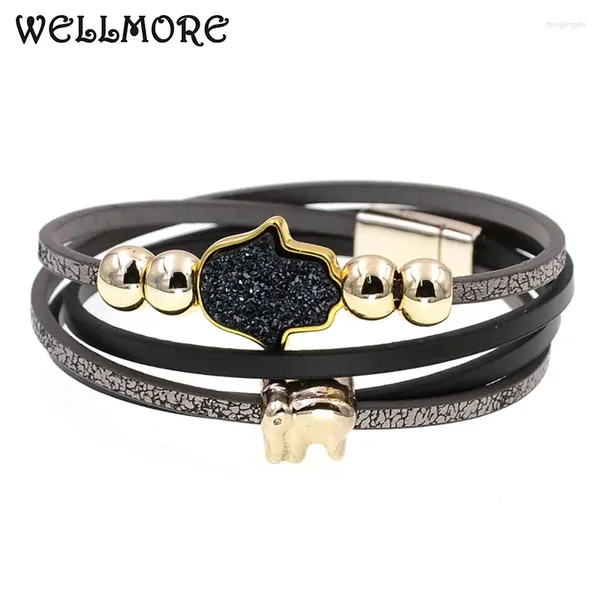 Pulseras de encanto Wellmore joyería de moda pulsera de cuero con cuentas de piedra plam para mujeres bohemias al por mayor
