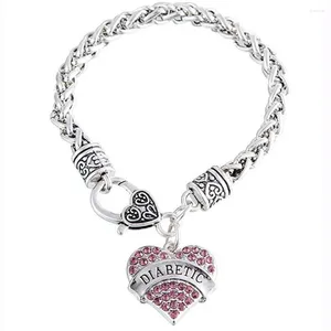 Bracelets de charme chaîne de blé cristal rose clair strass coeur diabétique pour les femmes cadeaux