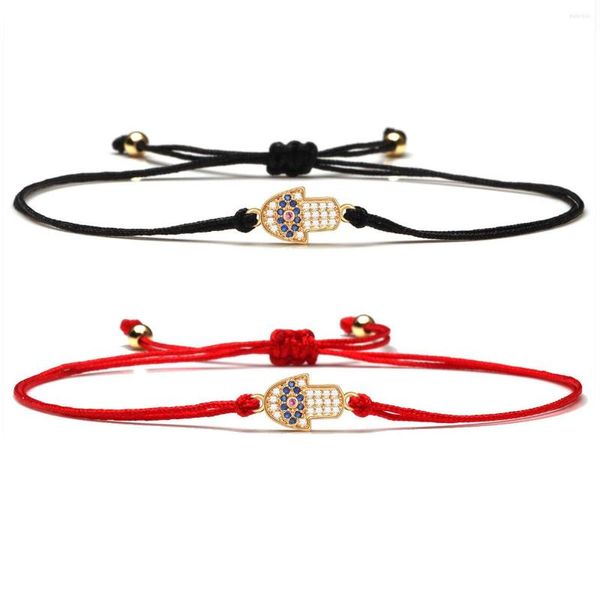 Pulseras de encanto Blanco Cubic Zircon Crystal Pequeño Lindo Hamsa Mano Pulsera Mujeres Mantenga Segura Suerte Protección Red String Joyería Regalo