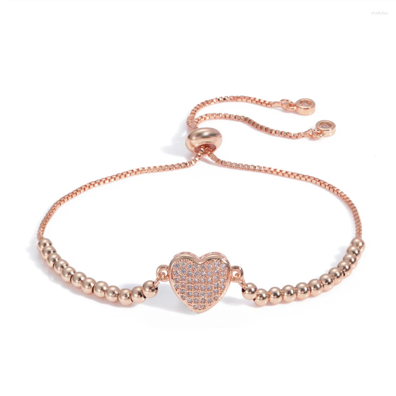 Bracelets de charme Zircone cubique Zircone Love Heart Bracelet Femmes 2024 Fashion CZ Stones Box Chain Bijoux en laiton plaqué or Présent