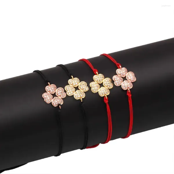 Bracelets de charme Blanc Cubic Zirconia Stones Lucky Clover Love Heart Bracelet Femmes Gold Color Copper Cz Red String Bijoux fait à la main Gift