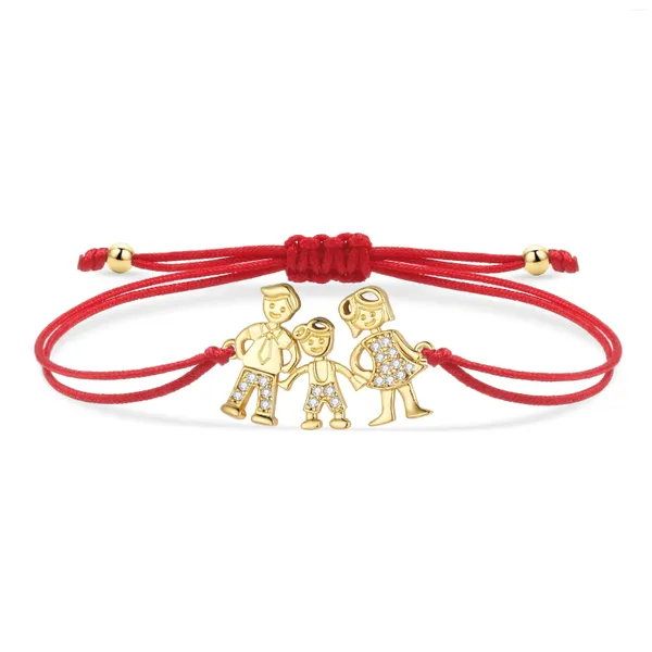 Pulseras con dijes Blanco CZ Cristal Padre Madre Hijo Familia de tres Pulsera Mujeres Cubic Zirconia Piedras Cadena roja Regalo de joyería ajustable