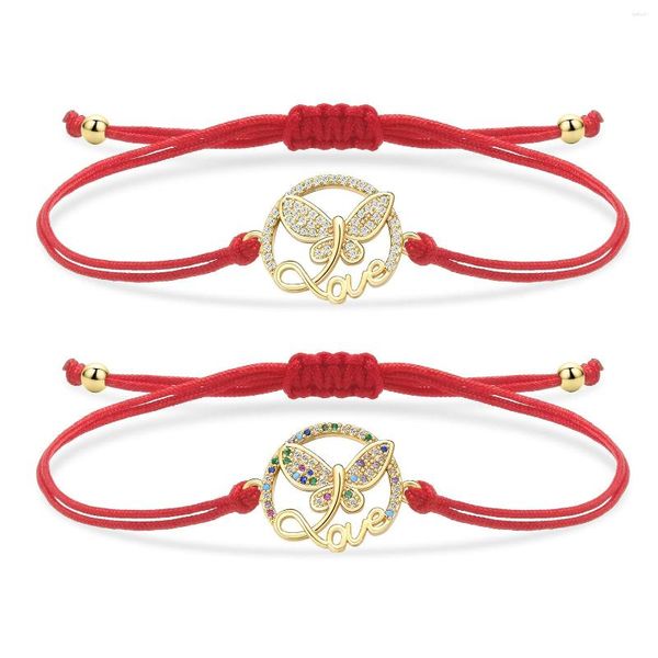 Pulseras con dijes Blanco CZ Cristal Chapado en oro Latón Círculo redondo Mariposa Pulsera de la suerte Mujer Moda Cubic Zircon Joyería Animal Her