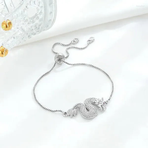 Bracelets de charme Blancs CZ Stones bels animaux chinois Bracelet Loong Femmes 2024 Fashion Cubic Zirconia Stone Dragon Jewelry Gift