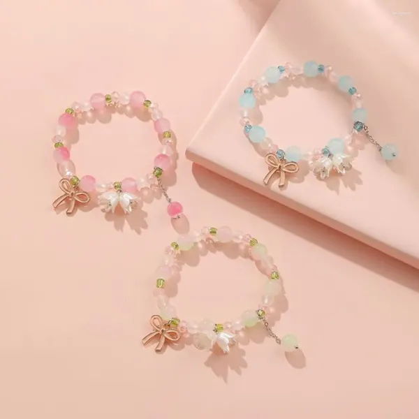 Bracelets de charme bracelet perlé à fleurs blanches kawaii sweet gradient exquis chaîne de mains hanfu accessoires bow fortune ie