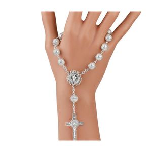 Bedelarmbanden witte parels hanger armband sieraden mannen Jezus religieuze rozenkrans met cross -armband vrouwen geschenken dhs q220fza drop deliv dhkqw