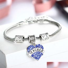 Bracelets de charme Entier Coeur Bleu Cristal Cadeaux Enseignant Bracelet Bracelet Enseignants Souvenirs309P Drop Livraison Bijoux Dhwam