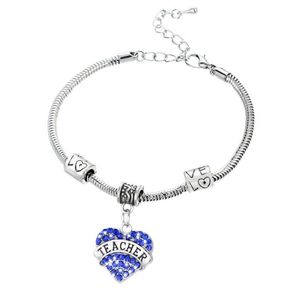 Bedelarmbanden Hele Hart Blauw Kristal Leraar Geschenken Bangle Armband Leraren Dag Souvenirs297Q Drop Levering Sieraden Otca5