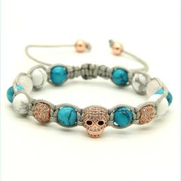 Bedelarmbanden groothandel 10 stks/kavel 8 mm witte huile turquoise steen helder cz hart skl gevlochten Europees Amerikaanse rame heren brace dh8pw